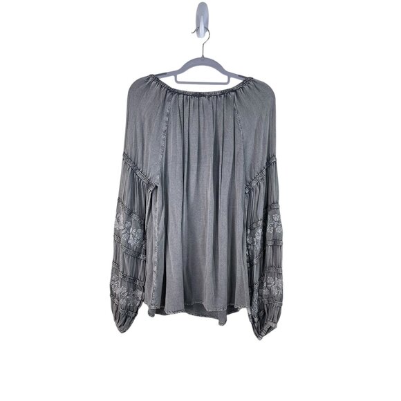 Solitaire Boho Womens Blouse With Embroidered Balloon Sleeves - Picture 5 of 7